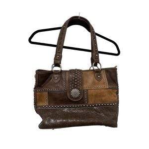 Montana West Leather Patchwork Studded Double Strap Shoulder Bag Purse 10X15
